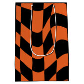 Sinaasappel en zwart vervormd dambord medium cadeauzakje (Achterkant)