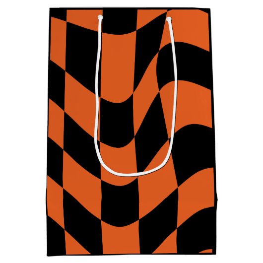 Sinaasappel en zwart vervormd dambord medium cadeauzakje (Achterkant)