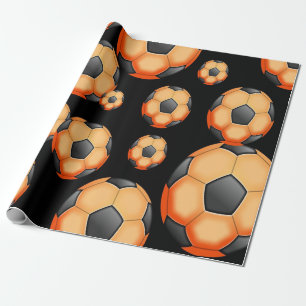 Sinaasappel en zwart Voetbal cadeau Cadeaupapier