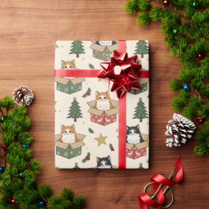 Sinaasappel en Zwart & Witte Kittens Kerstpatroon Cadeaupapier