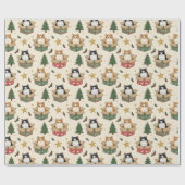 Sinaasappel en Zwart & Witte Kittens Kerstpatroon Cadeaupapier (Vlak)