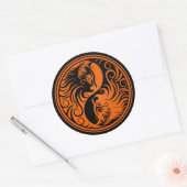 Sinaasappel en Zwart Yin Yang Cats Ronde Sticker (Envelop)