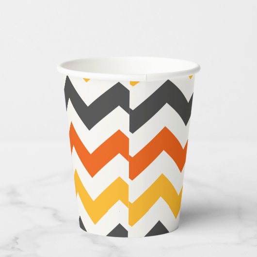 Sinaasappel en Zwart Zigzag Papieren Bekers (Rechts)