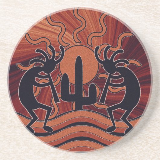 Sinaasappel en zwart zuidwestelijk ontwerp Kokopel Zandsteen Onderzetter (Voorkant)