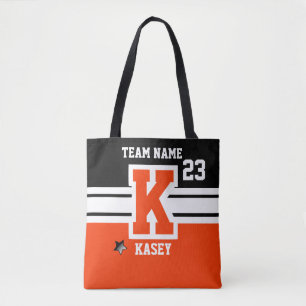 Sinaasappel en zwarte All Varsity Sport Letters Tote Bag