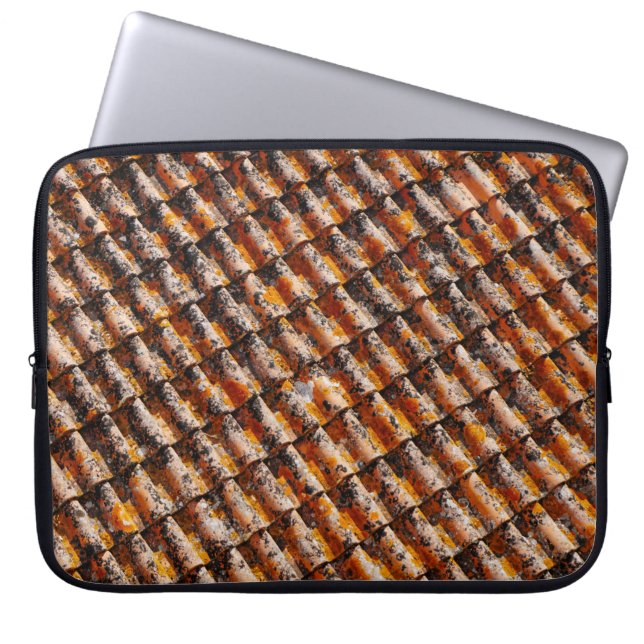 Sinaasappel- en zwarte dakgordels laptop sleeve (Voorkant)