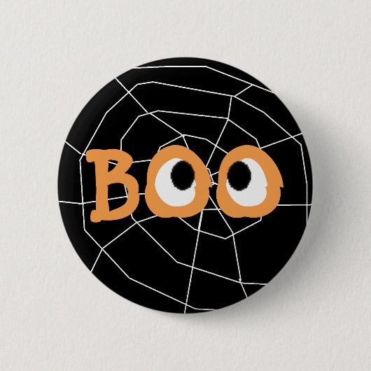 Sinaasappel en zwarte Halloween Boo Eyeball Button (Voorkant)