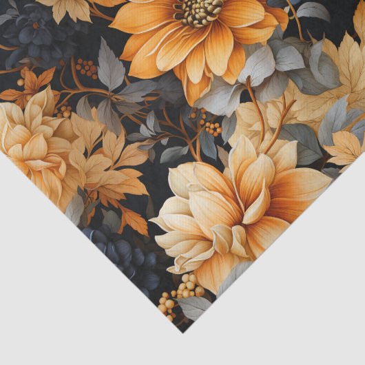 Sinaasappel en zwarte Herfst Floral Tissuepapier (Detail)