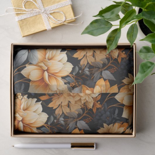 Sinaasappel en zwarte Herfst Floral Tissuepapier (Geschenk)