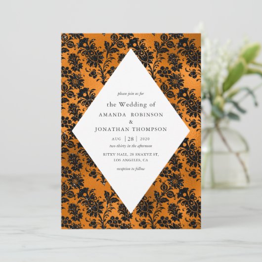 Sinaasappel en zwarte lam Folie bruiloft Kaart (Staand voorkant)