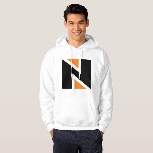 Sinaasappel en zwarte letter N Mannen hoodie (Voorkant volledig)