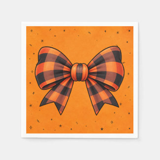 Sinaasappel en Zwarte Plaid Strik Halloween Servet