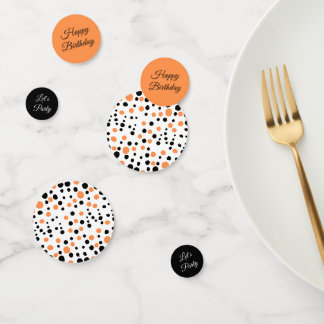 Sinaasappel en Zwarte Polka Dot Verjaardag Confetti