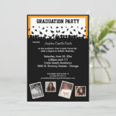 Sinaasappel en zwarte Silhouette Graduette Party Kaart (Staand voorkant)