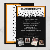 Sinaasappel en zwarte Silhouette Graduette Party Kaart (Voorkant / Achterkant)