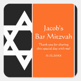 Sinaasappel en Zwarte Ster van David Bar Mitzvah F Vierkante Sticker