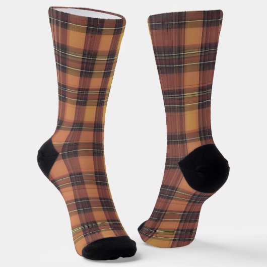 Sinaasappel en zwarte tartan, een warm en trendy m sokken (Gebogen)