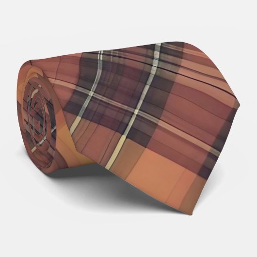 Sinaasappel en zwarte tartan, een warm en trendy m stropdas (Opgerold)