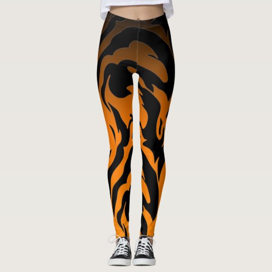 Sinaasappel en Zwarte tijgerstrips Leggings (Voorkant)