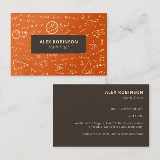 Sinaasappel en Zwarte Wiskunde T visitekaartje (Voorkant / Achterkant)
