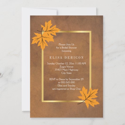 Sinaasappel esdoorn bladeren bruin bruiloft vrijge kaart (Voorkant)