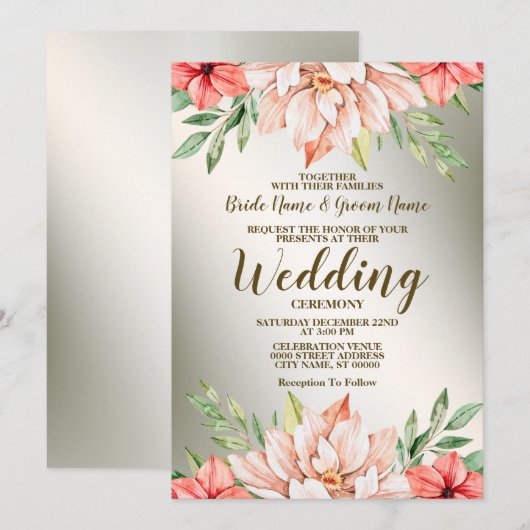 Sinaasappel Floral Golden Lijst Rustic Kaart (Voorkant / Achterkant)