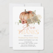 Sinaasappel Floral Pumpkin Thanksgiving Dinner Kaart (Voorkant)