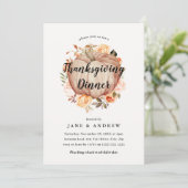 Sinaasappel Floral Pumpkin Thanksgiving Dinner Kaart (Staand voorkant)