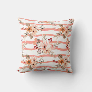 Sinaasappel Floral Stripes Patroon Kussen