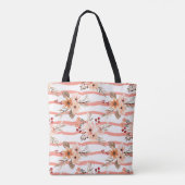  Sinaasappel Floral Stripes Patroon Tote Bag (Achterkant)