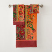 Sinaasappel Florals Oriental Red Rust Bad Handdoek (Insitu)
