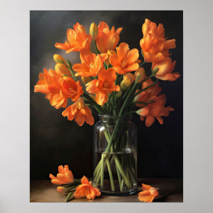 Sinaasappel Freesia Bloemen Art Print Poster