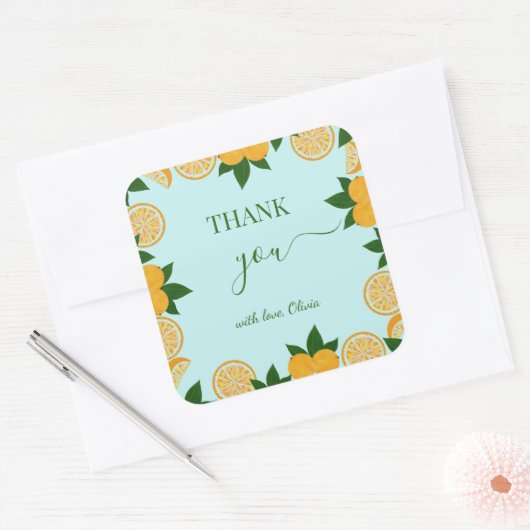 Sinaasappel Fruit Baby shower Gift Vierkante Sticker (Envelop)