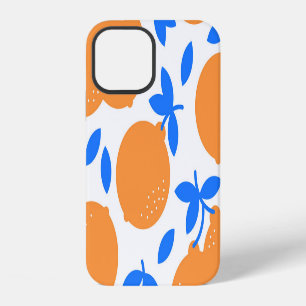 Sinaasappel Fruit: Uitstekend blauw-takpatroon. iPhone 12 Hoesje