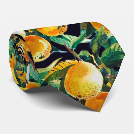 Sinaasappel Fruit Waterverf Verse Citrus Kunst Stropdas (Opgerold)