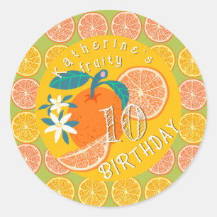 Sinaasappel Fruitige Verjaardag Groen Ronde Sticker