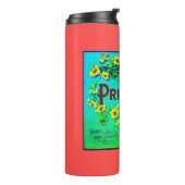 sinaasappel fruitreclamelabel rood groen thermosbeker (Gedraaid links)