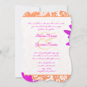 Sinaasappel & Fuchsia Gerber Daisy Wedding Invitat Kaart