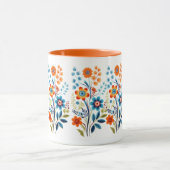 Sinaasappel Geel Blauw Groen Retro  Bloemen Mok (Midden)
