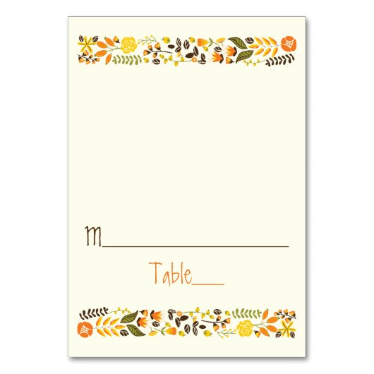  sinaasappel, geel bloemen bruiloft escort kaart (Voorkant)