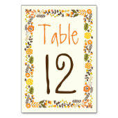 Sinaasappel, geel Bloemen Rand Trouwtafel Nummer Kaart (Achterkant)