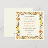 sinaasappel geel bloemgrens modern bruiloft kaart (Voorkant / Achterkant)