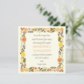  sinaasappel geel bloemgrens modern bruiloft kaart (Staand voorkant)