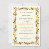  sinaasappel geel bloemgrens modern bruiloft kaart (Voorkant)