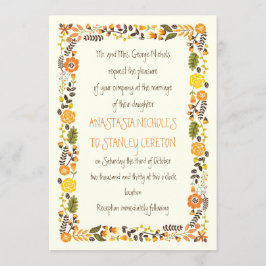  sinaasappel geel bloemgrens modern bruiloft kaart