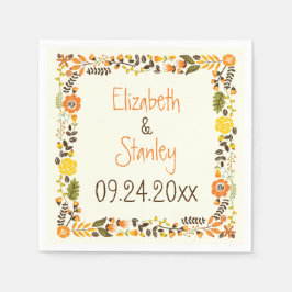  sinaasappel geel bloemgrens modern bruiloft servetten