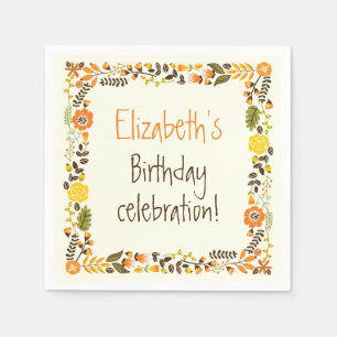 sinaasappel geel bloemgrens verjaardagsfeestje servet