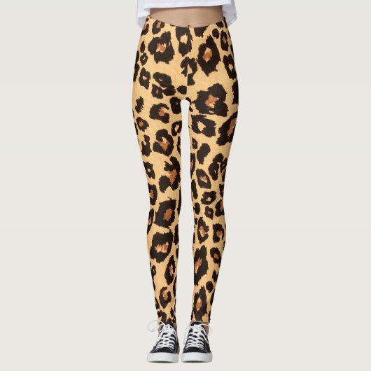 Sinaasappel Geel Bruin Zwart Leopard Dierenprint Leggings (Voorkant)