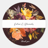 Sinaasappel & Geel Goud Bloemen 2V2 Dank u Bourgon Ronde Sticker (Voorkant)