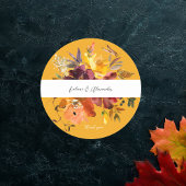 Sinaasappel & Geel Goud Bloemen 2V2 Dank u -Goud Ronde Sticker
